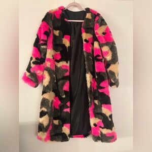 Pink camo faux fur festival jacket coat